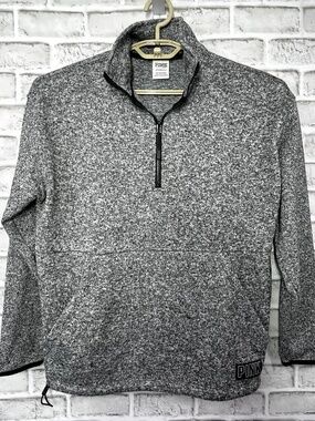 |•PINK•| Oversized Black & Grey Fleece Pullover Kanga Pocket Size XS